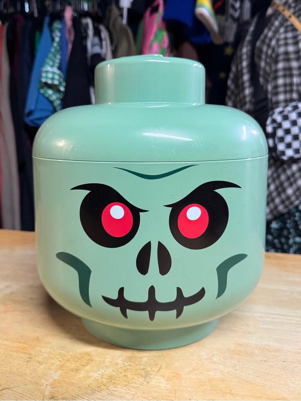 Large Lego Zombie Skeleton Storage Head – Green
